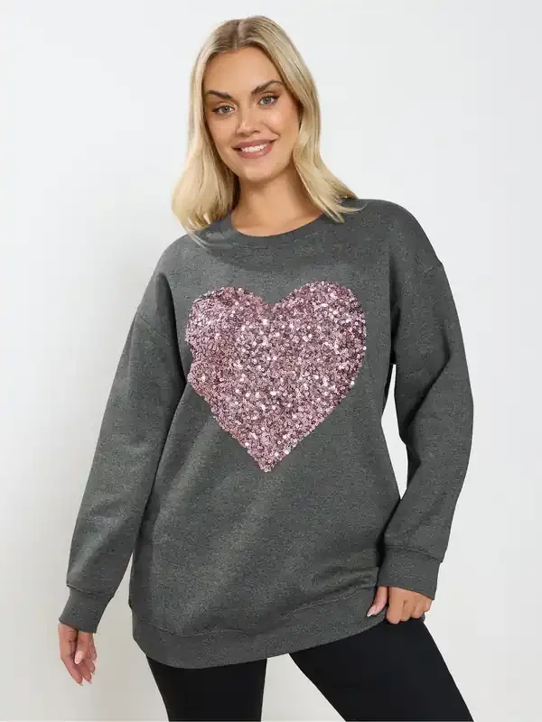 Yours Curve Grey Sequin Star Sweatshirt