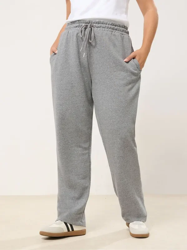 Yours Curve Grey Tie Waist Joggers