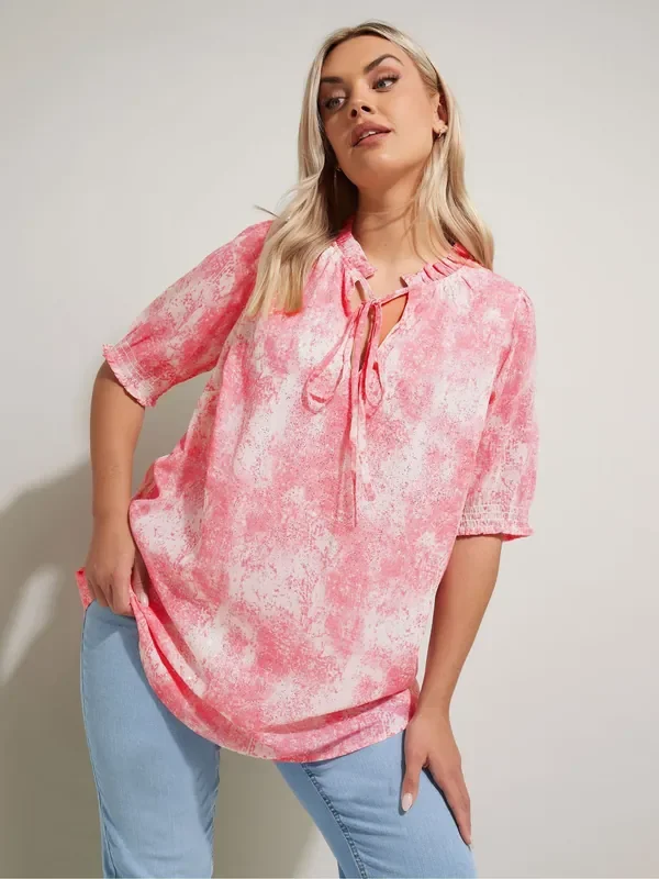Yours Curve Light Pink Frill Neck Lined Blouse