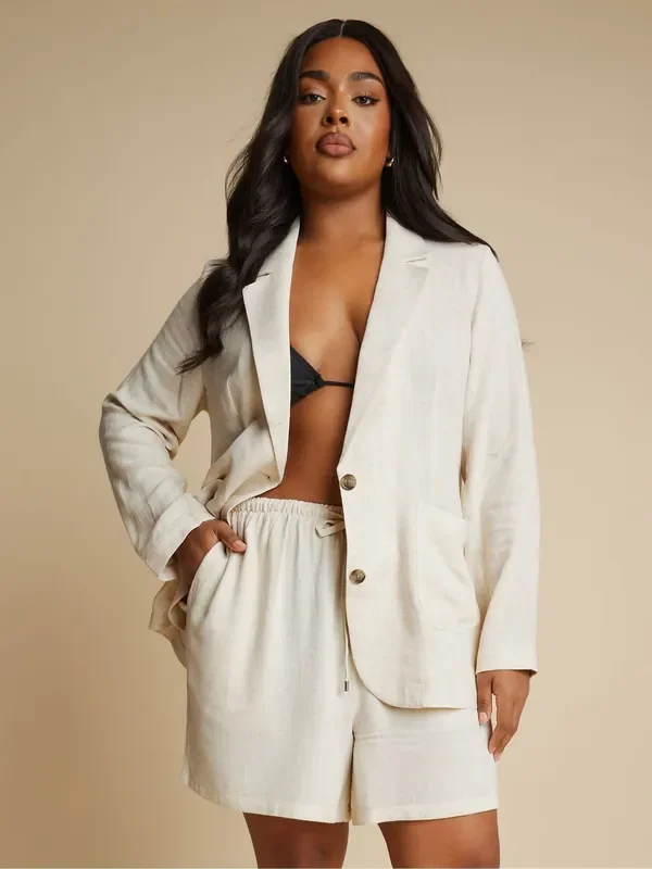 Yours Curve Natural Relaxed Unlined Blazer