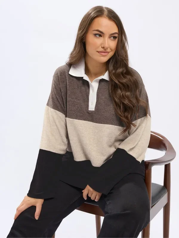 Yours Curve Natural Rugby Collar Jumper