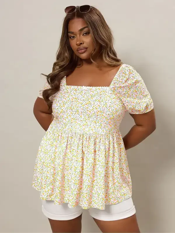 Yours Curve Orange Anglaise Peplum Pico Top