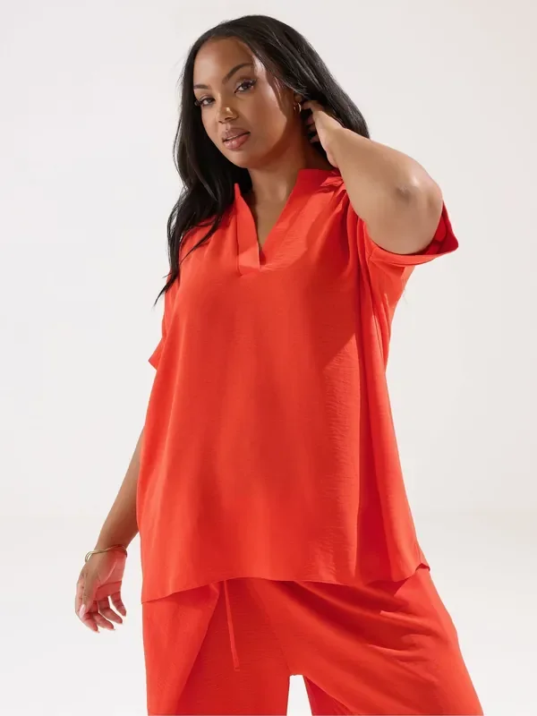 Yours Curve Orange V-Neck Co-Ord Top