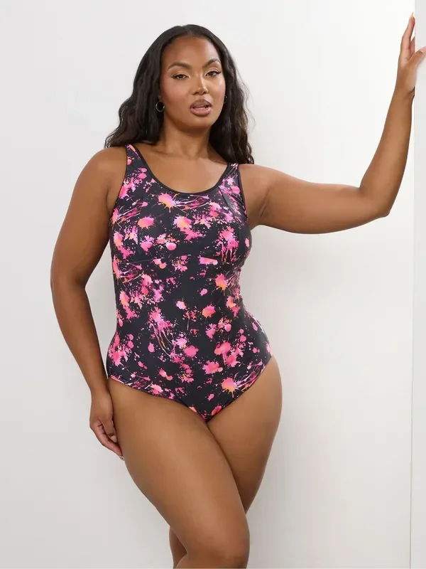 Yours Curve Pink Splash Active Swimsuit