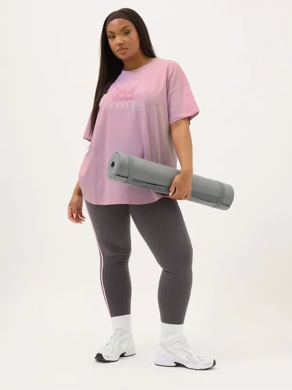 Yours Curve Pink Wellness Retreat Active T-Shirt