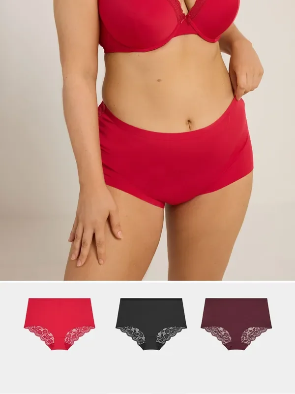Yours Curve Purple Lace Back High Waist Knickers 3 Pack