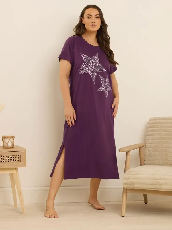 Yours Curve Purple Starry Night Midaxi Nightdress