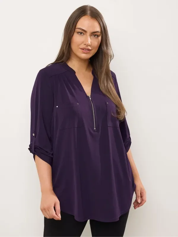Yours Curve Purple Zip Front Jersey Top