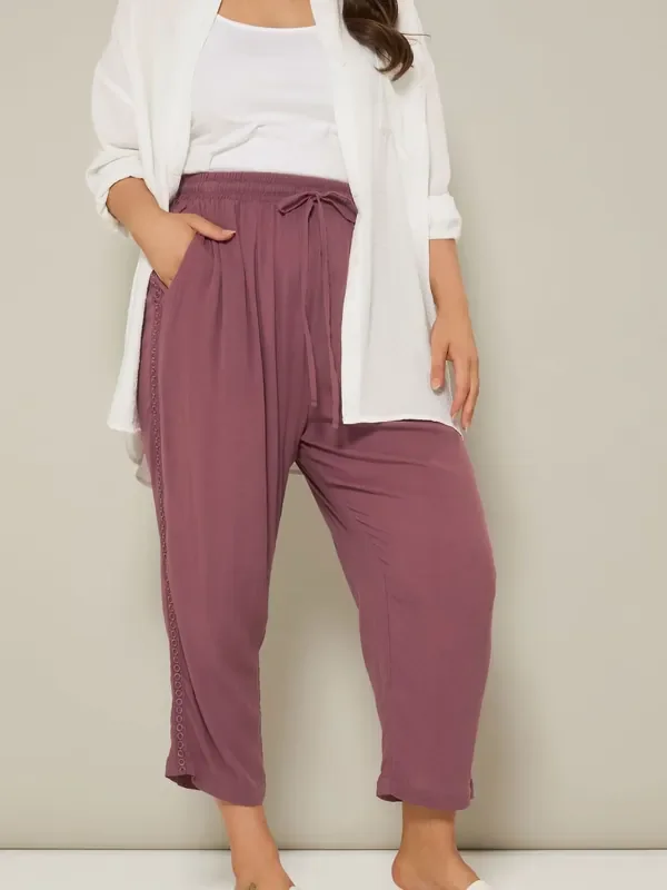 Yours Curve Red Crochet Side Cropped Trousers