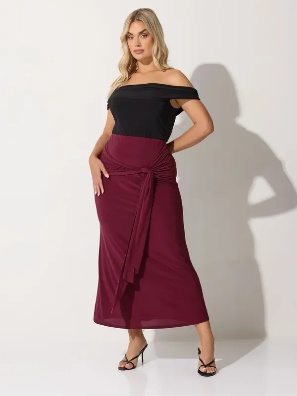Yours Curve Red Limited Tie Maxi Skirt