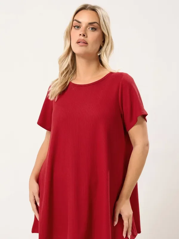 Yours Curve Red Ribbed Swing Top