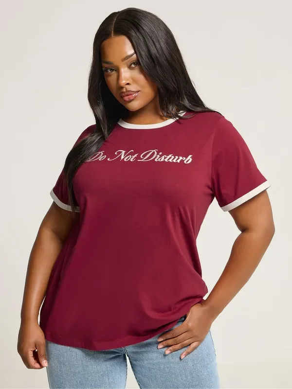 Yours Curve Red Ringer Placement T-Shirt