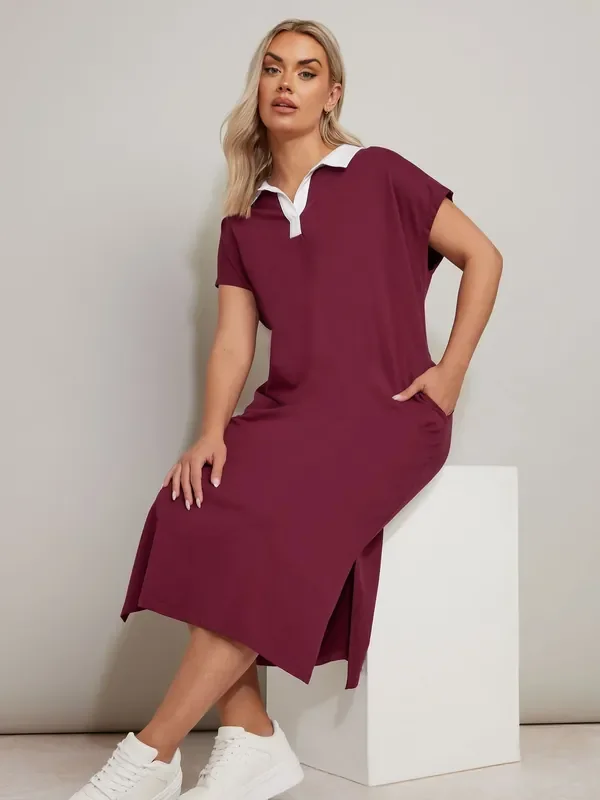 Yours Curve Red Rugby Collar 100% Cotton Dress