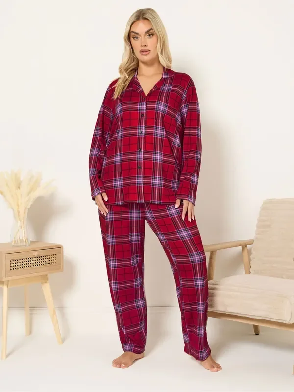 Yours Curve Red Soft Touch Button Pyjamas Set