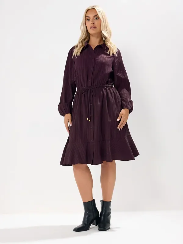Yours Curve Red Stripe Dobby Shirt Dress