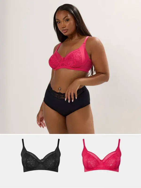 Yours Curve Red Underwired Embellished Bras 2 Pack