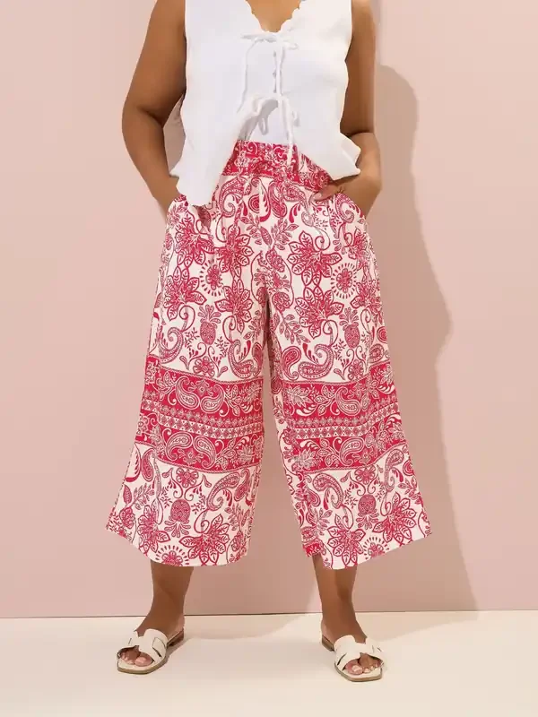 Yours Curve Red Woven Crinkle Midaxi Trousers