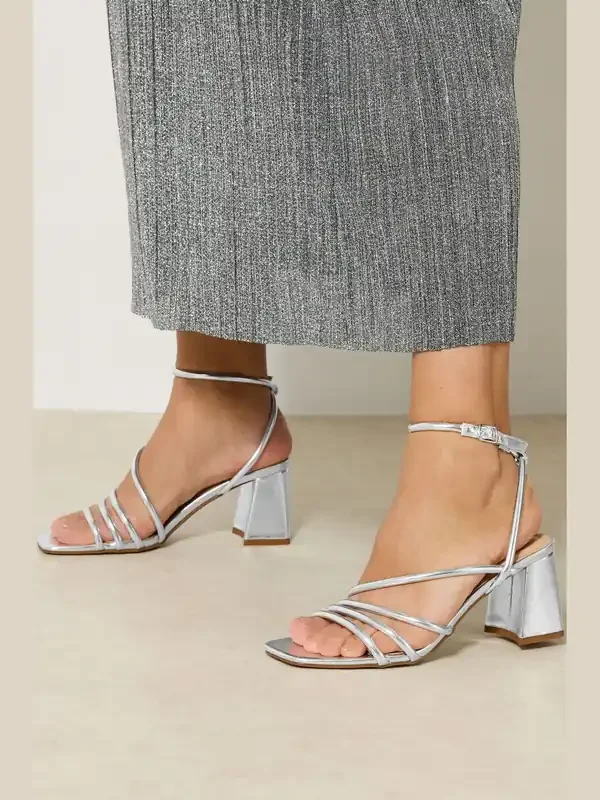 Yours Curve Silver Aysmmetric Block Sandal