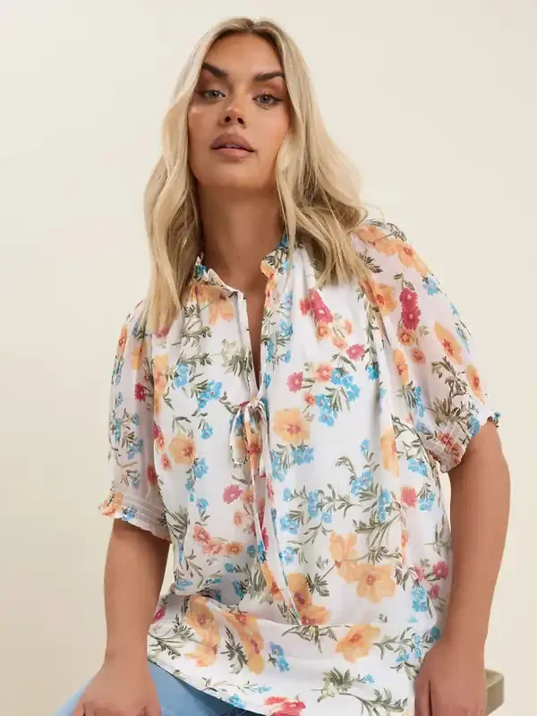 Yours Curve White Frill Neck Lined Blouse