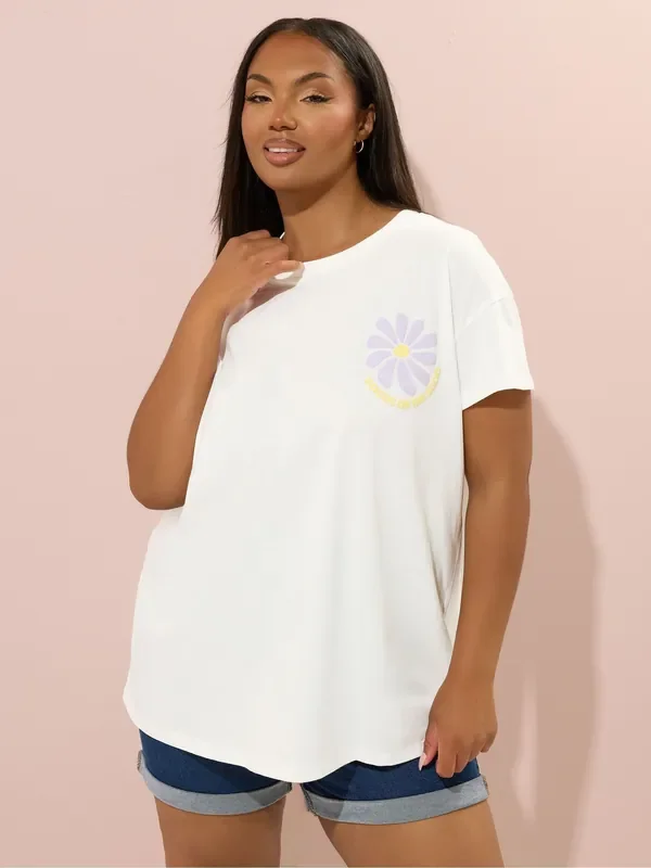 Yours Curve White Printed T-Shirt