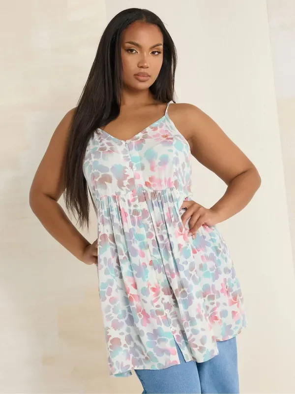 Yours Curve White Shirred Back Frill Camisole