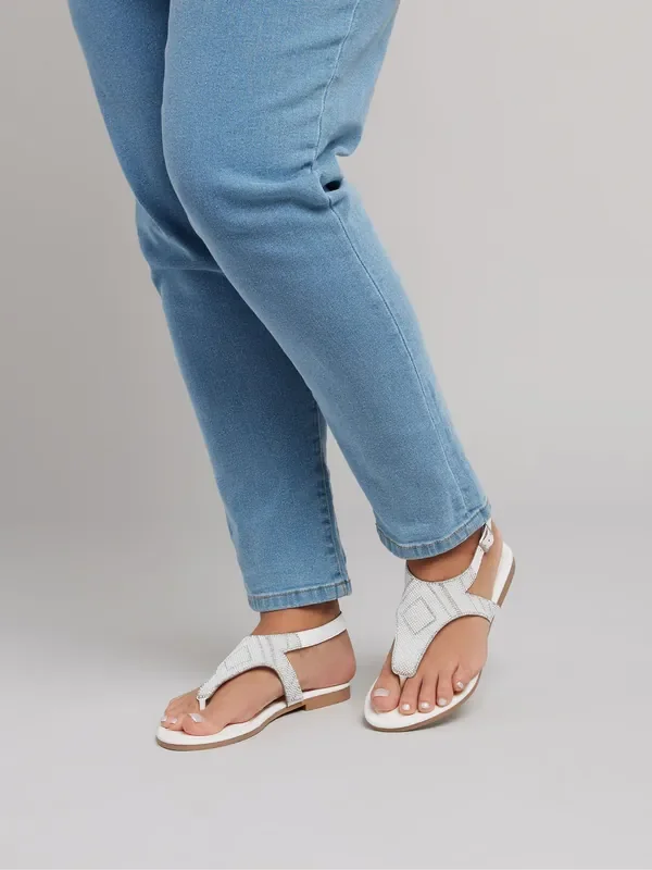 Yours Curve White Wide Fit Beaded T-Bar Sandals