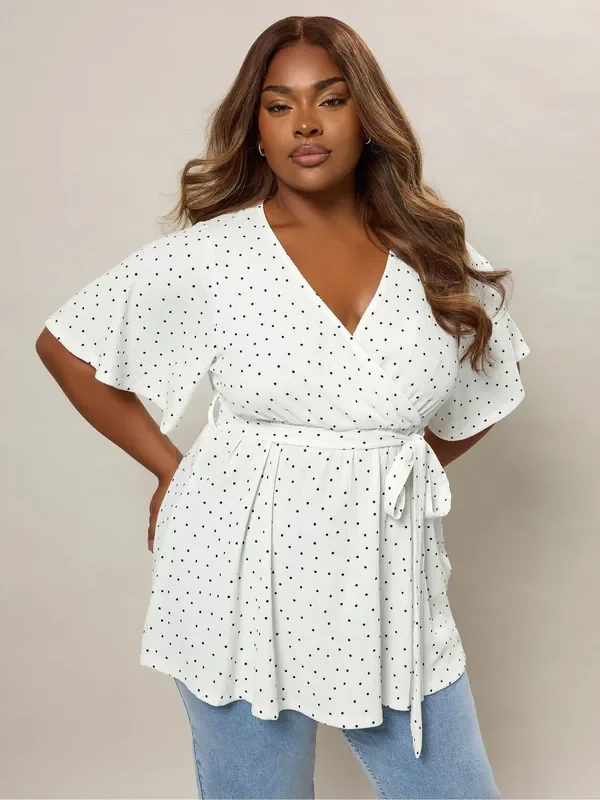 Yours Curve White Wrap Front Blouse