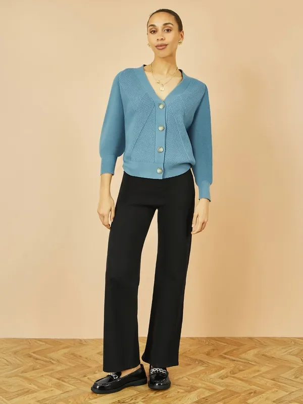 Yumi Blue Relaxed Fit Cardigan With Stitch Detail