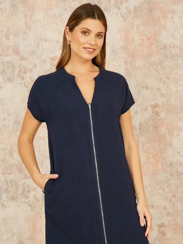 Yumi Blue Viscose Zip Tunic Dress