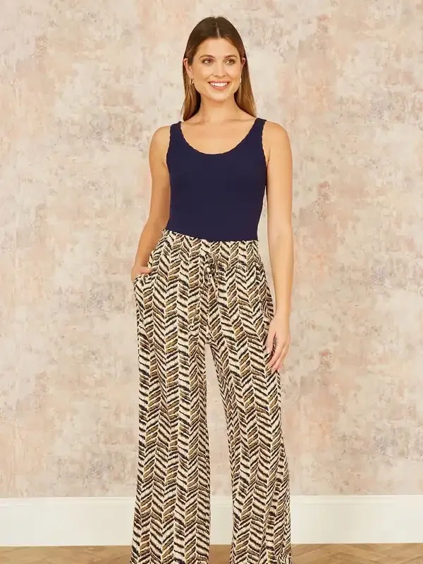 Yumi Brown Animal Print Relaxed Fit Trousers