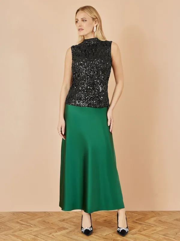 Yumi Green Satin Midi Skirt