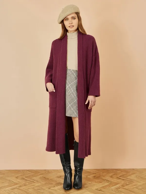 Yumi Red Knitted Maxi Cardigan With Pockets