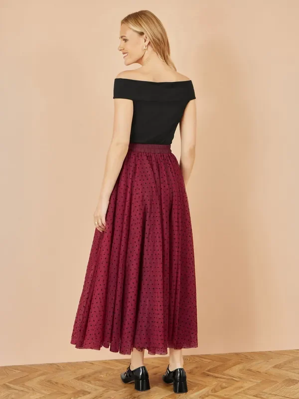 Yumi Red Mesh Heart Print Tulle Skirt