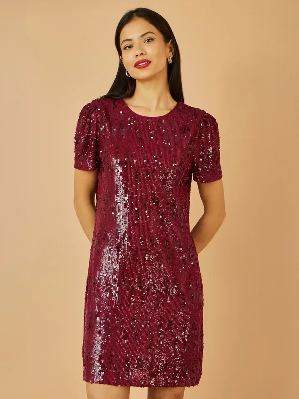 Yumi Red Sequin Stretch Tunic Dress