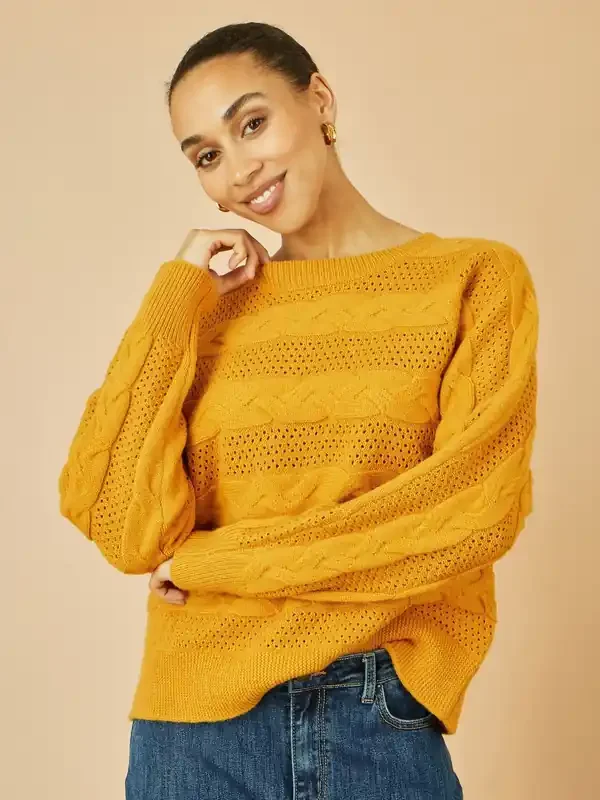 Yumi Yellow Cable Knit Relaxed Fit Jumper