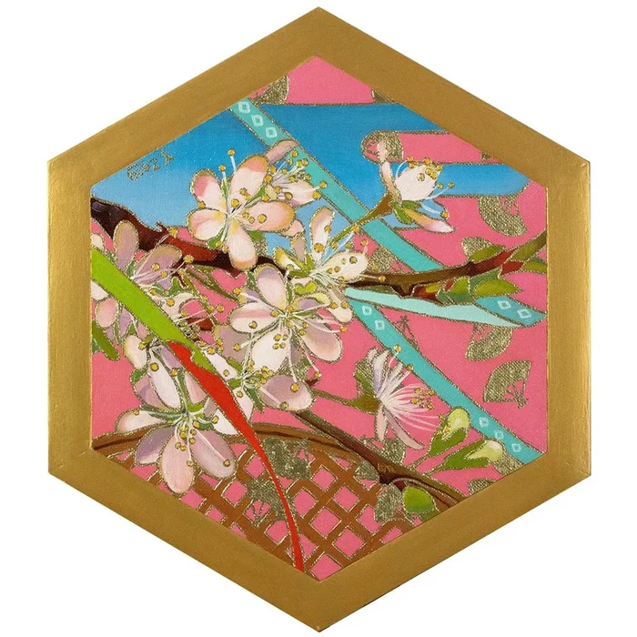 Yuzen style Spring sakura (2021) Oil painting by Yue Zeng