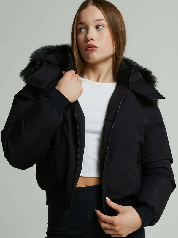 Zavetti Canada Girls Arabella Hooded Bomber Black Jacket