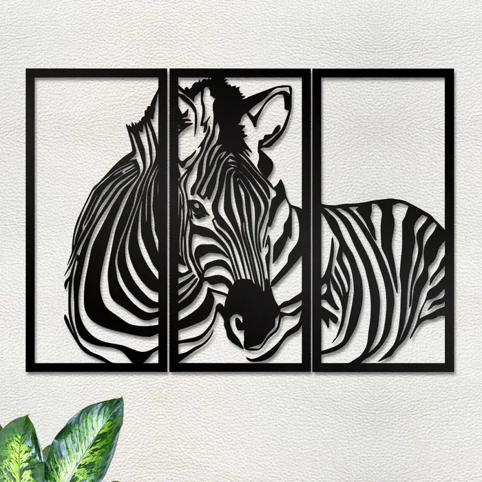 Zebra Design in Panels Black Color Wooden Wall Hanging Medium(18 inch X 26 inch)