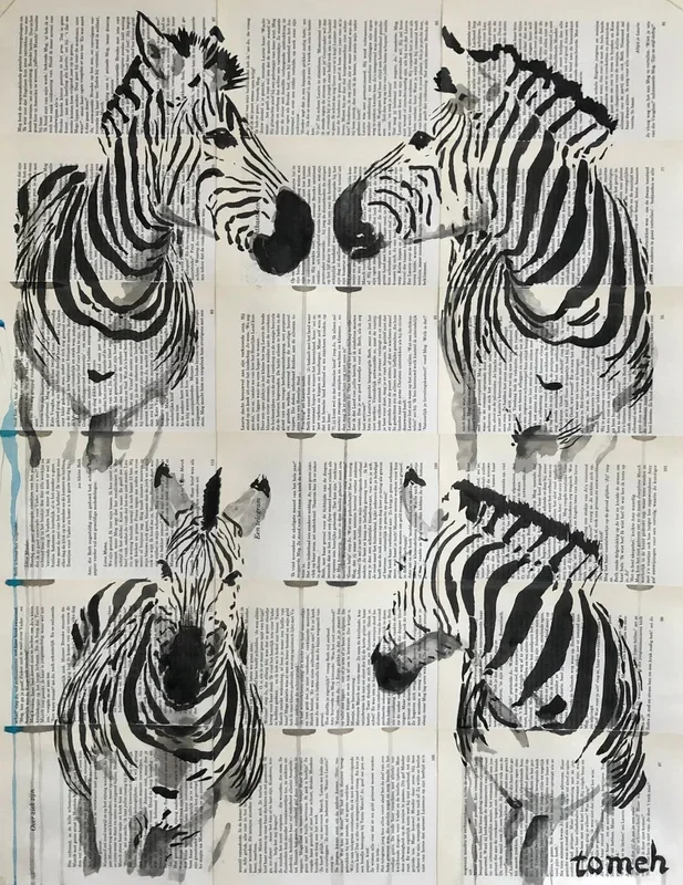 zebra Heads (2021) Ink drawing by H.Tomeh