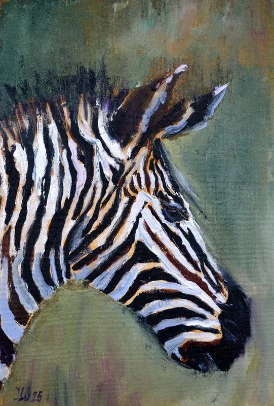 Zebra in profile (2025) Oil painting by Elena Lukina