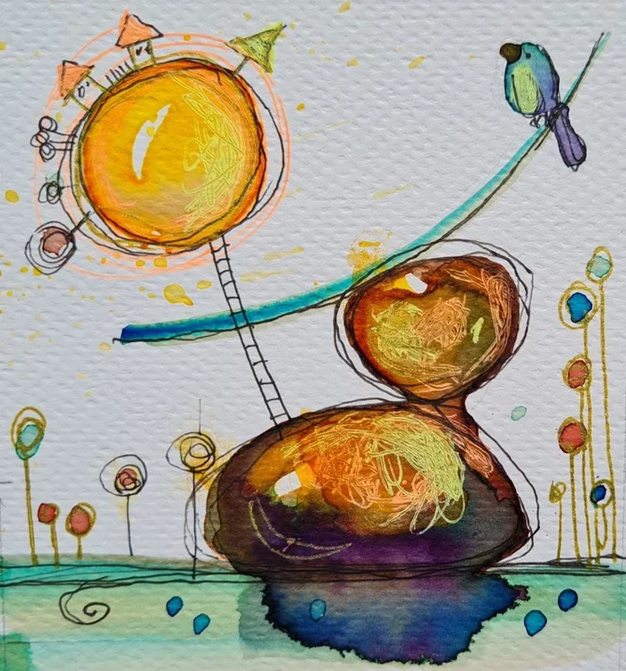 Zen in a fairy world 2. (2021) Watercolour by Simon Tünde