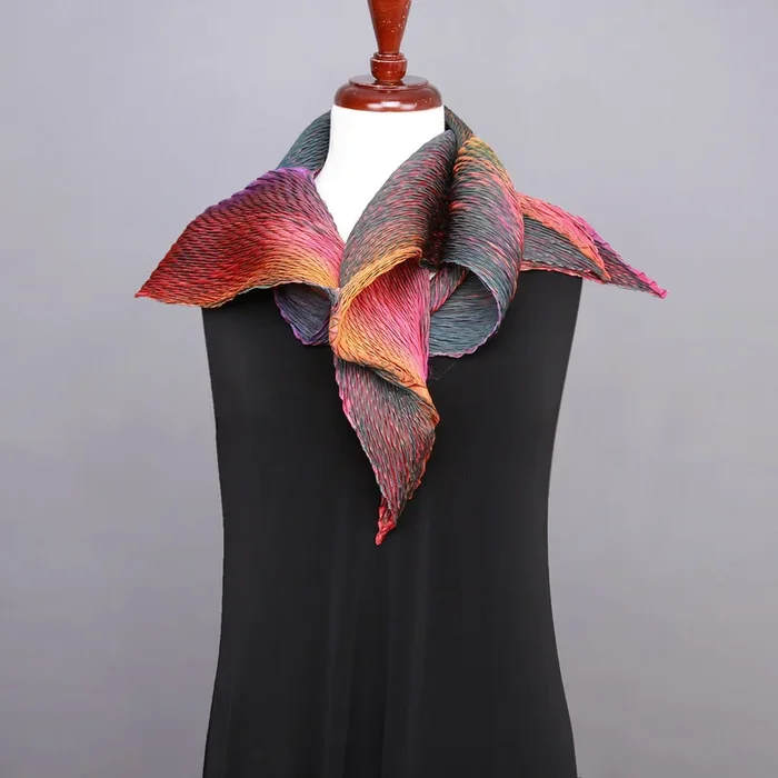 Zigzag Shibori Scarf – Evergreen/Purple/Red/Orange