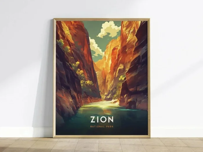 Zion National Park Poster | The Narrows, Utah Wall Art Print | Framed or Unframed