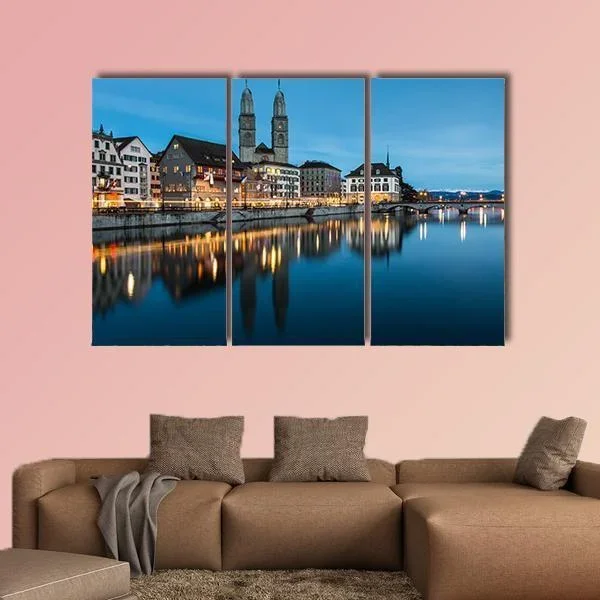 Zurich River at Twilight Canvas Wall Art